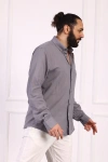 Erkek Regular Fit Yazlık Keten Gömlek Gri