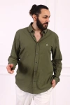 Erkek Regular Fit Yazlık Keten Gömlek Haki Yeşil
