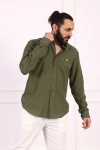 Erkek Regular Fit Yazlık Keten Gömlek Haki Yeşil