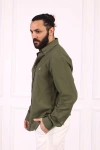 Erkek Regular Fit Yazlık Keten Gömlek Haki Yeşil