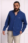 Erkek Regular Fit Yazlık Keten Gömlek Koyu Mavi