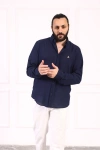 Erkek Regular Fit Yazlık Keten Gömlek Lacivert