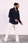 Erkek Regular Fit Yazlık Keten Gömlek Lacivert