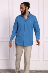 Erkek Regular Fit Yazlık Keten Gömlek Orta Mavi
