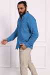 Erkek Regular Fit Yazlık Keten Gömlek Orta Mavi