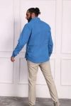 Erkek Regular Fit Yazlık Keten Gömlek Orta Mavi