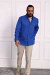 Erkek Regular Fit Yazlık Keten Gömlek Saks Mavisi