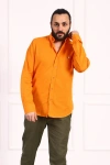 Erkek Regular Fit Yazlık Keten Gömlek Turuncu