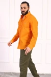 Erkek Regular Fit Yazlık Keten Gömlek Turuncu