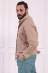 Erkek Regular Fit Yazlık Keten Gömlek Vizon