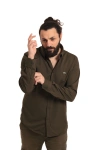 Erkek Regular Fit Non İron Buruşmaz Kumaş Likralı Gömlek Haki