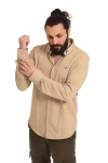 Erkek Regular Fit Non İron Buruşmaz Kumaş Likralı Gömlek Vizon