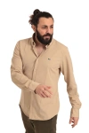 Erkek Regular Fit Non İron Buruşmaz Kumaş Likralı Gömlek Vizon