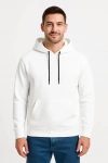 Erkek Üç İplik Kapüşonlu Kanguru Cepli SweatShirt hoodie - Beyaz