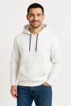 Erkek Üç İplik Kapüşonlu Kanguru Cepli SweatShirt hoodie - Beyaz
