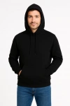 Erkek Üç İplik Kapüşonlu Kanguru Cepli SweatShirt hoodie - Siyah