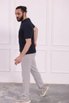 Erkek Pamuklu Nefes Alan Kumaş Bağcıklı Pantolon Gri