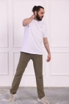 Erkek Pamuklu Nefes Alan Kumaş Bağcıklı Pantolon Haki