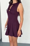 Göğüs Bağlamalı Kolsuz Mini Boy Elbise - Gül Kurusu