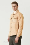 Klasik Yaka Göğüs Cepli Önü Düğmeli Bej Renkli Erkek Dış Gömlek