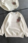 Kadın Bisiklet Yaka Baskılı SweatShirt - Beyaz
