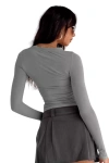 Kadın Bisiklet Yaka Parmak Geçmeli Esnek Body Gri