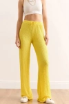 Kadın Bol Paça Bubble Gufre Kumaş Cepli Beli Lastikli Rahat Kalıp Pantolon Sarı