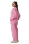 Kadın Bomber Yaka Fermuarlı 3 İplik İçi Polarlı Bol Paça Pembe Eşofman Takımı