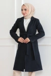 Tam12den Kadın Kolu Üç Düğmeli İçi Astarlı Kaşmir Kaşe Kaban - Lacivert