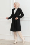 Tam12den Kadın Kolu Üç Düğmeli İçi Astarlı Kaşmir Kaşe Kaban - Siyah