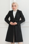 Tam12den Kadın Kolu Üç Düğmeli İçi Astarlı Kaşmir Kaşe Kaban - Siyah