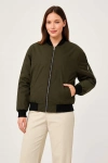 Kadın Bomber Mont Ceket – Fermuarlı, Kapitone İçi Astarlı, Su İtici Kumaş, Regular Fit, Yandan Cepli, Günlük Bahar & Kış Şık Rahat Stil - Haki