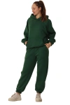 Kadın Kapüşonlu İçi Polarlı Beli Ve Paçası Lastikli Eşofman Takımı Haki