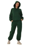 Kadın Kapüşonlu İçi Polarlı Beli Ve Paçası Lastikli Eşofman Takımı Haki