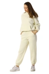 Kadın Kapüşonlu İçi Polarlı Beli Ve Paçası Lastikli Eşofman Takımı Krem