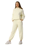 Kadın Kapüşonlu İçi Polarlı Beli Ve Paçası Lastikli Eşofman Takımı Krem