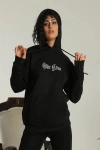 Kadın Oversize Üç İplik Kapüşonlu Sweatshirt – Siyah “Other Lives” Ön ve Arka Baskılı, Şardonlu Kışlık, Rahat Günlük Model Siiyah