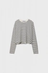 Kadın Siyah Beyaz Çizgili Uzun Kollu Crop Kazak