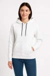 Kadın Üç İplik Kapüşonlu Kanguru Çepli SweatShirt hoodie - Beyaz