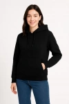 Kadın Üç İplik Kapüşonlu Kanguru Cepli Sweatshirt hoodie - Siyah