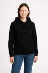 Kadın Üç İplik Kapüşonlu Kanguru Cepli Sweatshirt hoodie - Siyah