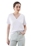 Kadın V Yaka Basic Pamuklu T-Shirt Beyaz