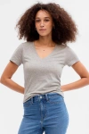 Kadın V Yaka Basic Pamuklu T-Shirt Gri