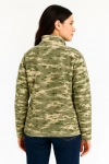 Kadın Yarım Fermuarlı Desenli Polar Sweat – Haki Kamuflaj Yakalı, Uzun Kollu, Oversize Rahat Kalıp - Haki
