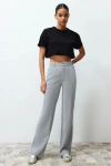 Kadın Yüksek Bel Geniş Paça Regular Fit Jean İnce Kot Pantolon Gri