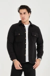 Klasik Yaka Göğüs Cepli Önü Düğmeli Siyah Renkli Erkek Dış Gömlek