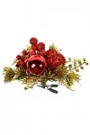 Klipsli Yılbaşı Çiçeği Köknar Altın Simli Kırmızı Elma 18 cm