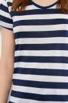 Lacivert V Yaka Çizgili Kısa Kollu Kadın Tişört