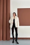 Lüks Beyaz Suni Kürk Ceket - Tüylü Yumuşak Peluş Kışlık Kadın Mont