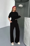 Osy Modal Yumuşak Dokulu Kumaş Kısa Kollu Bluz Rahat Pantalon ikili Takım- Siyah